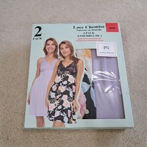 Flora Nikrooz 2 Pack Floral Chemise Medium Lace Nightie Sleep Dress Purple Blk
